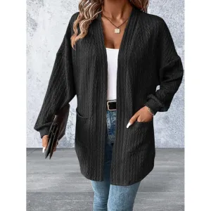 Knit Side Pockets Open Front Cardigan