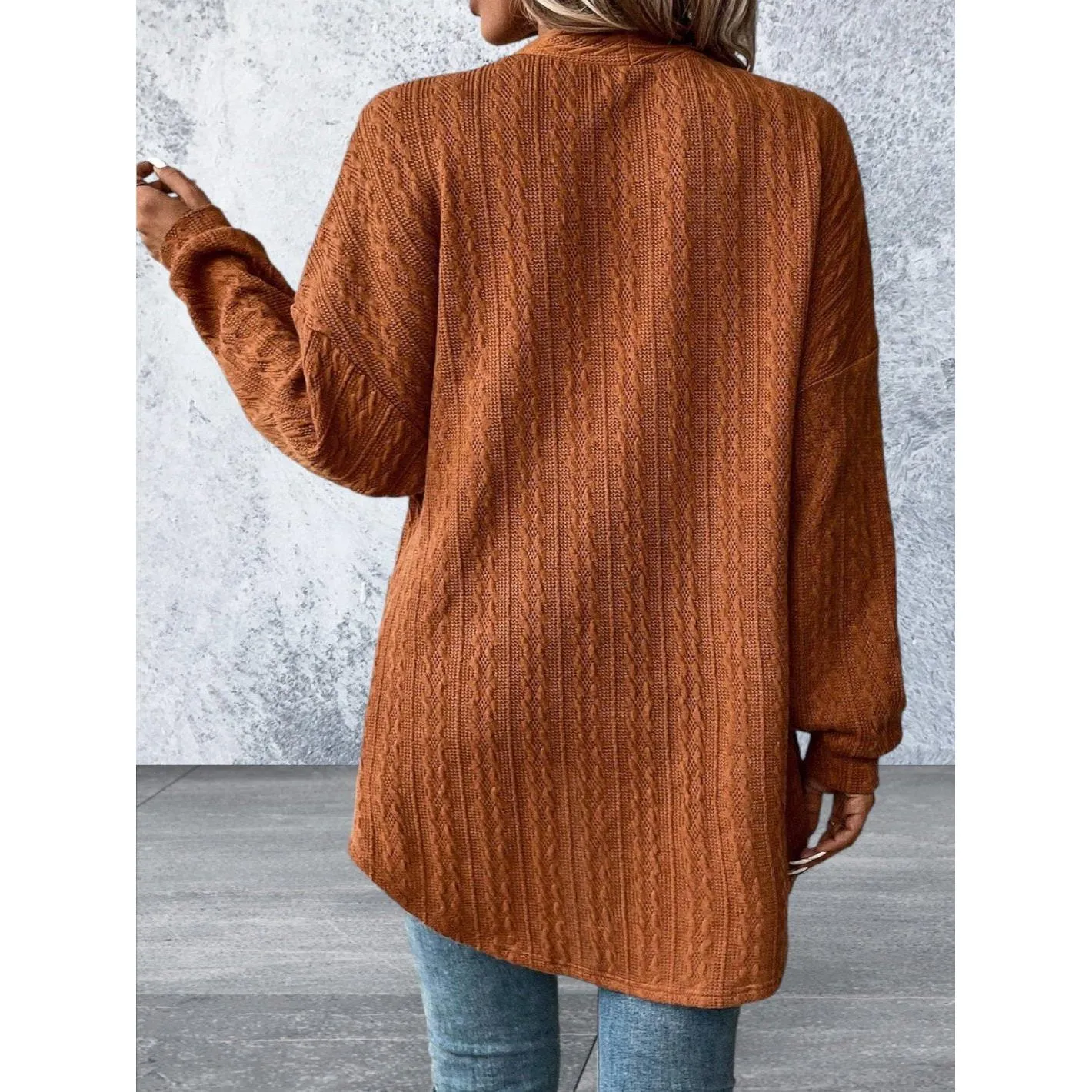 Knit Side Pockets Open Front Cardigan