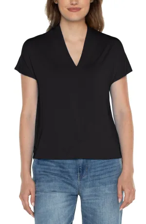 Liverpool Shawl Collar Short Sleeve Dolman Knit Top (Black)