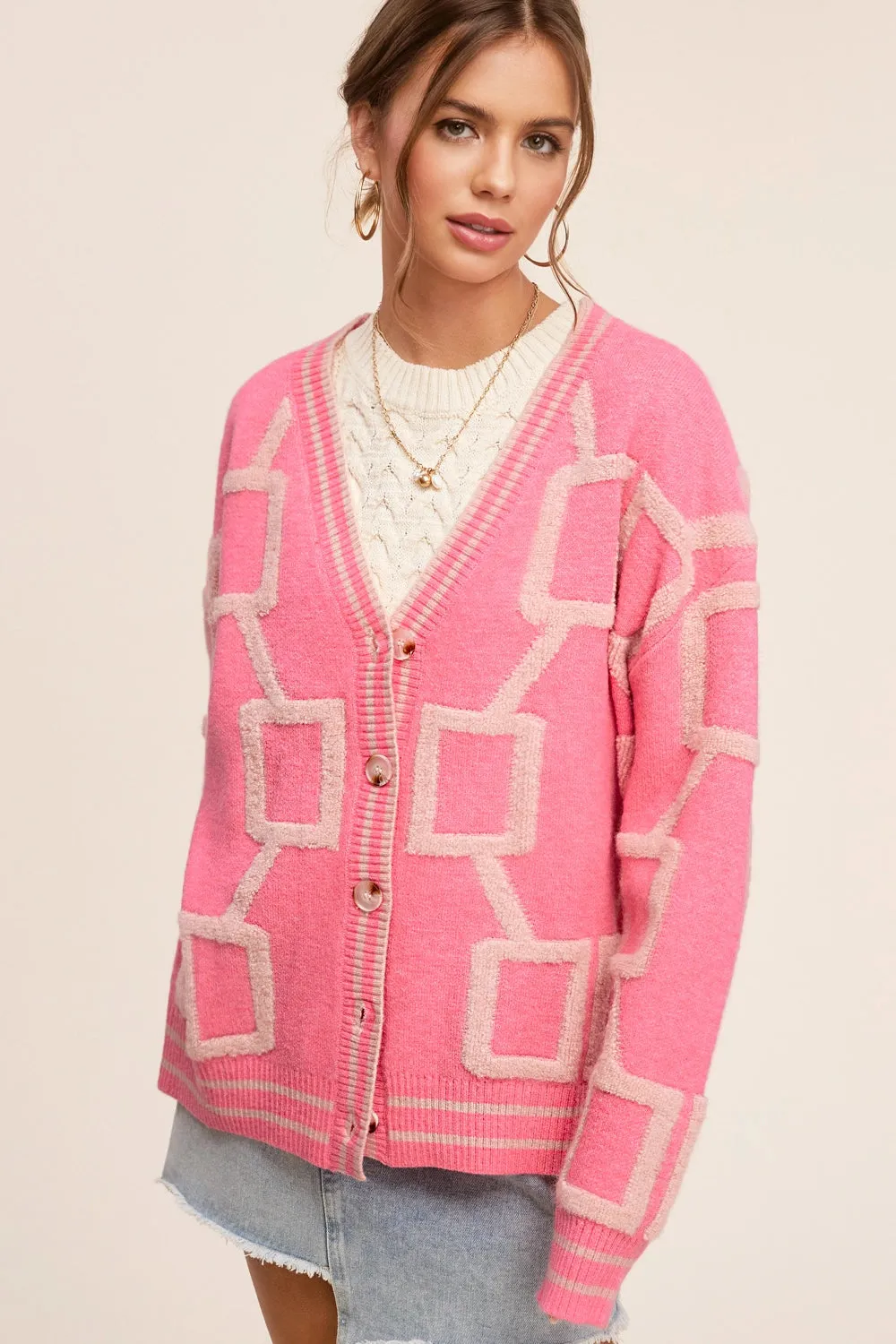 Loose Fit Knit Cardigan - Flamingo
