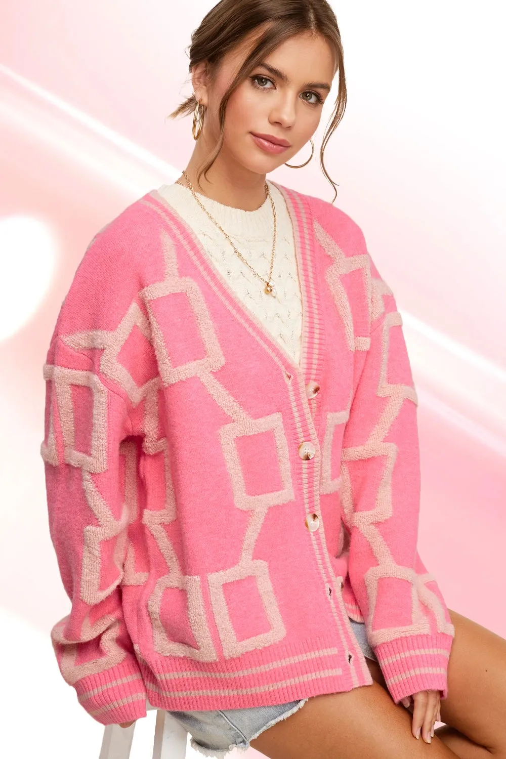 Loose Fit Knit Cardigan - Flamingo