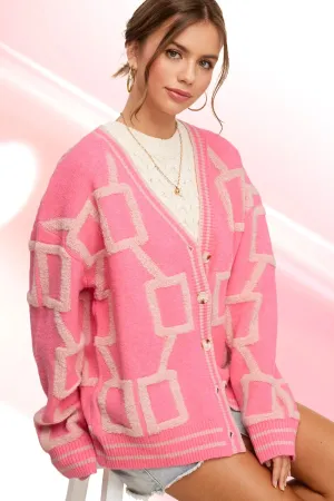 Loose Fit Knit Cardigan - Flamingo