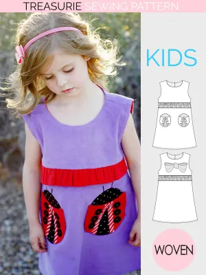 LUCY - Girls Dress Patterns - A-line Dress Pattern, Bow/Applique Pockets