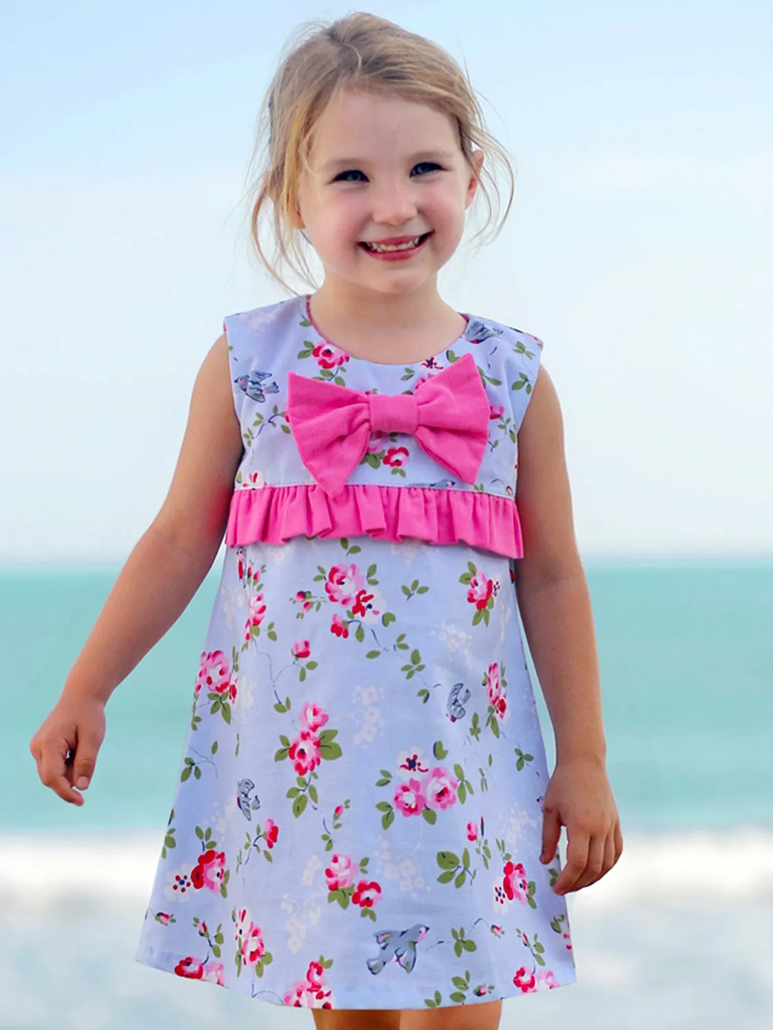 LUCY - Girls Dress Patterns - A-line Dress Pattern, Bow/Applique Pockets