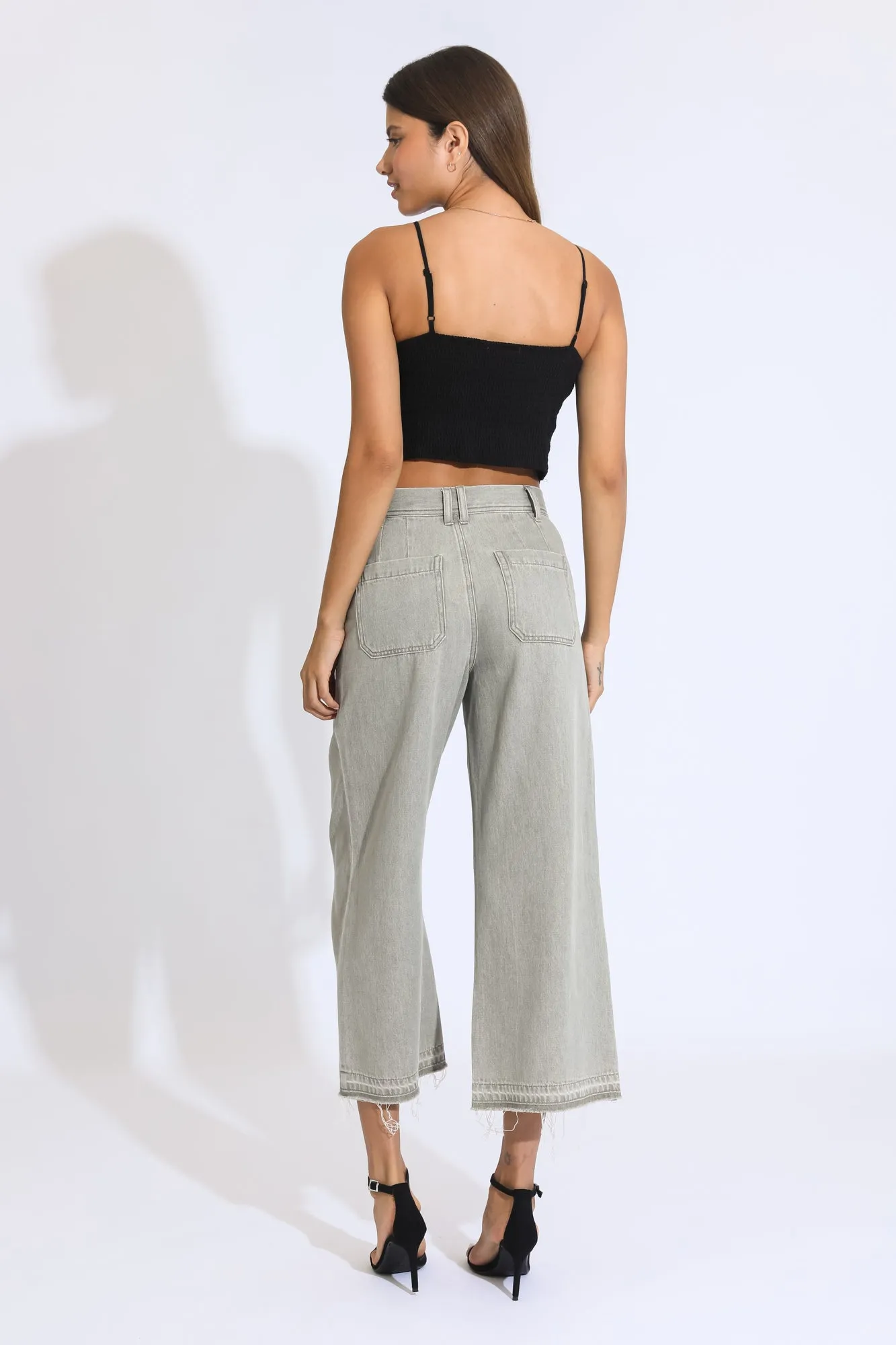 Marina Wide Leg Crop Pants - Dusty Sage