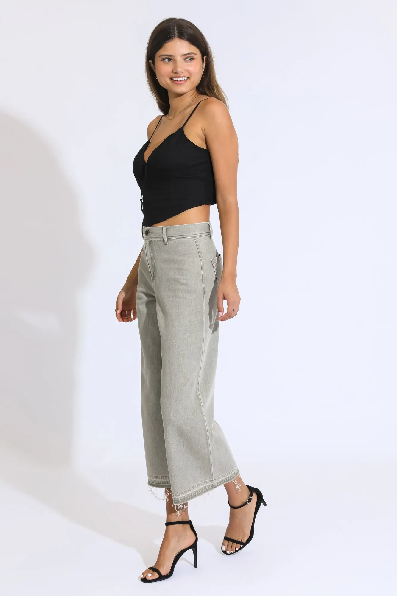 Marina Wide Leg Crop Pants - Dusty Sage