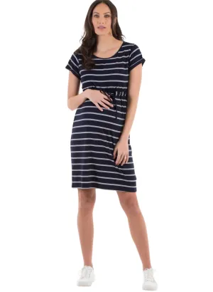 Maternity Drawstring Dress - Stripes