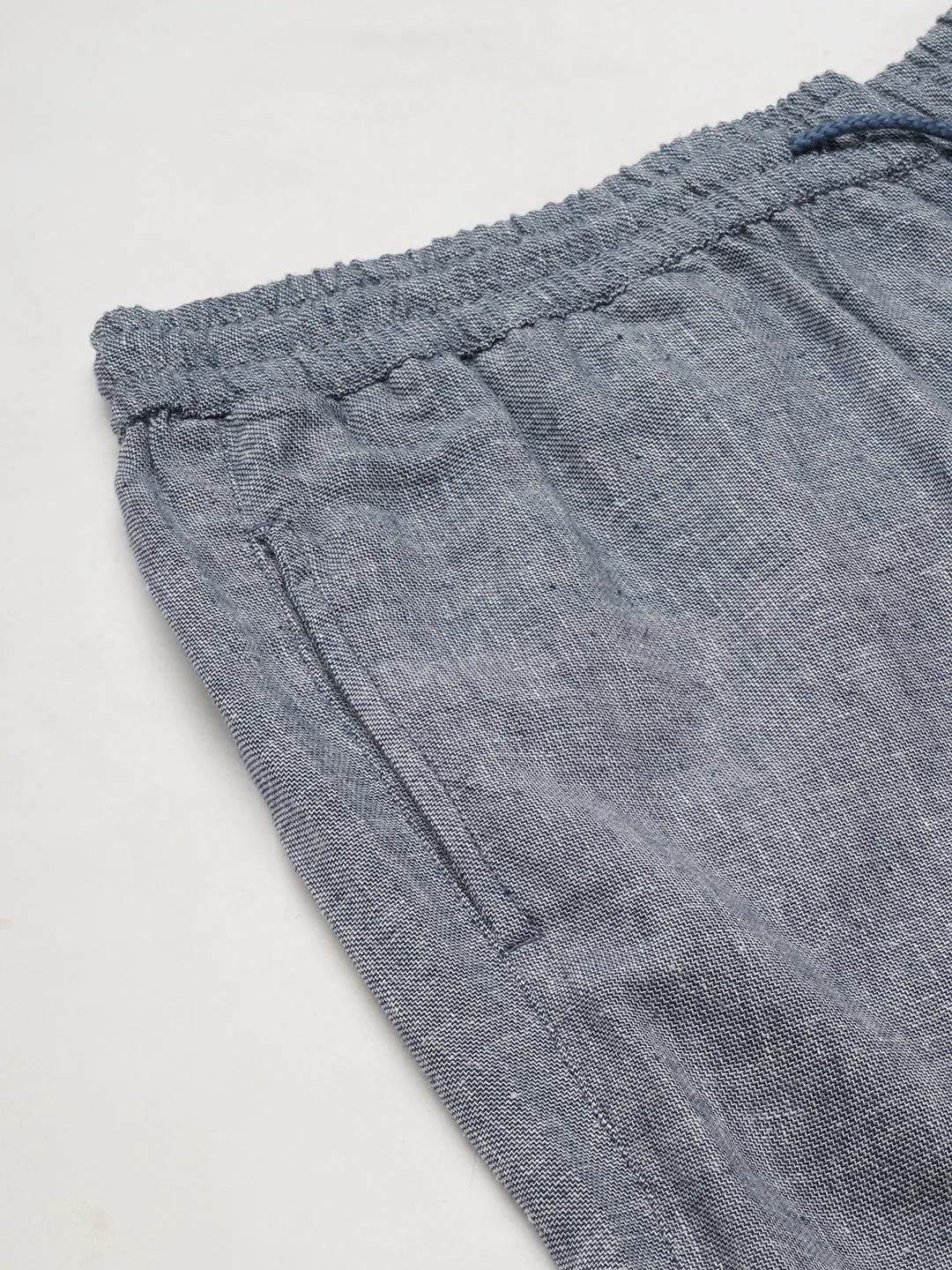 Men's Navy Cotton Linen Regular Fit Shorts
