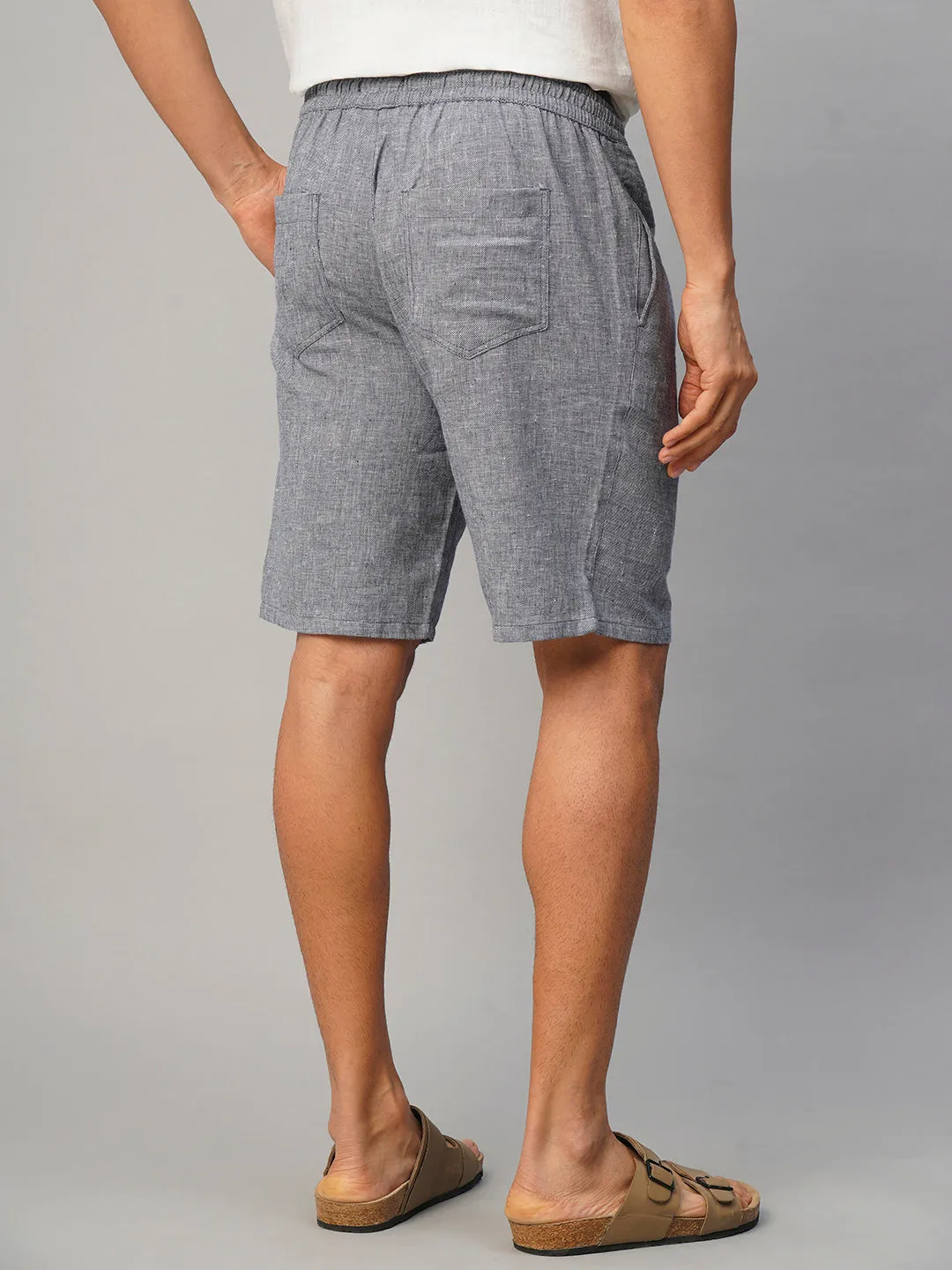 Men's Navy Cotton Linen Regular Fit Shorts