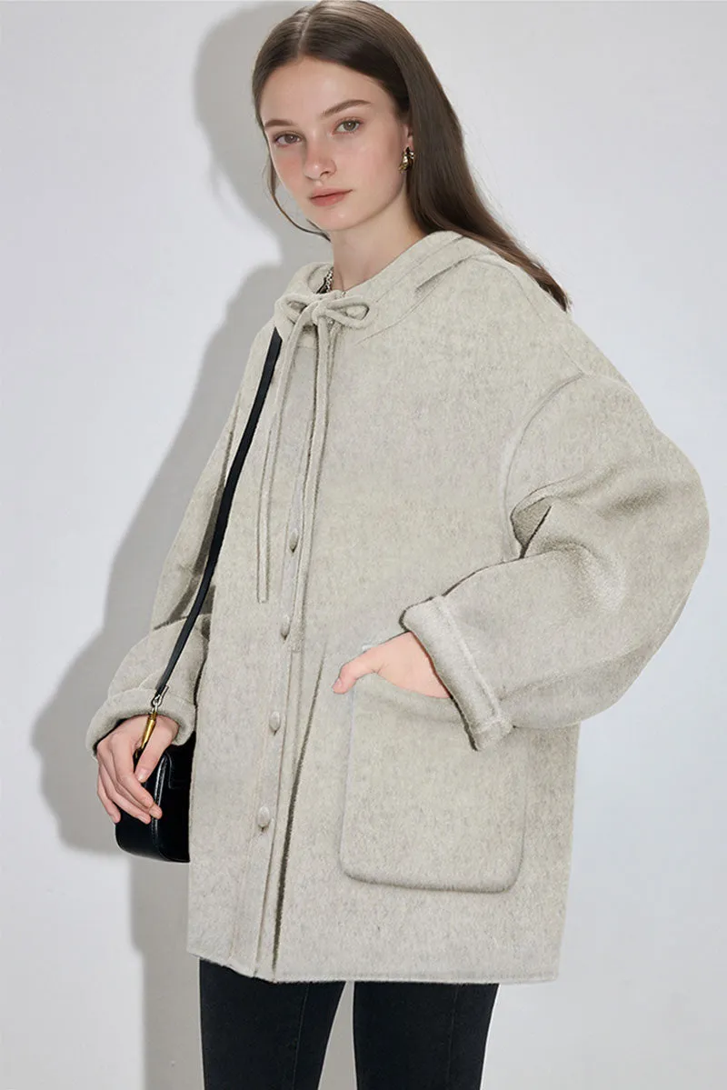 Oversized Double-Faced Wool Hooded Jacket