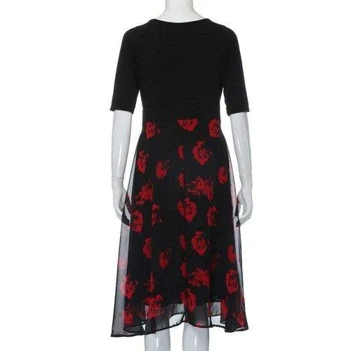 Plus Size V-Neck Mid-Calf Floral Dress
