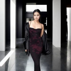 Retro Glam Lace Strap Slim Sheath Print Dress for Women