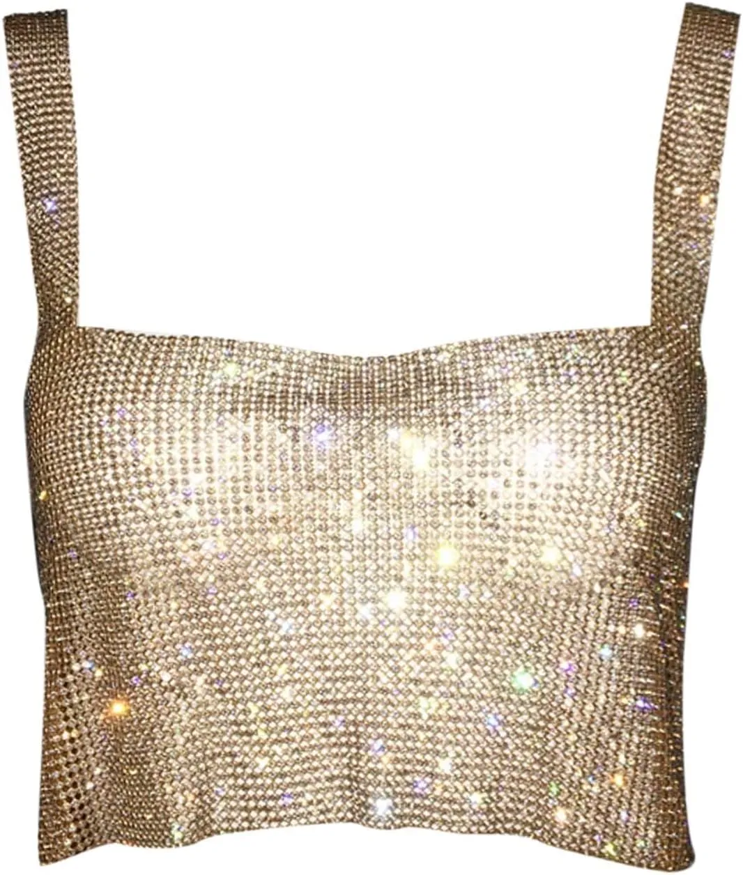 Rhinestone Club Tank Tops for Women Going Out Sequin Square Neck Sleeveless Y2K Shirts Camisole Glitter Party Cute