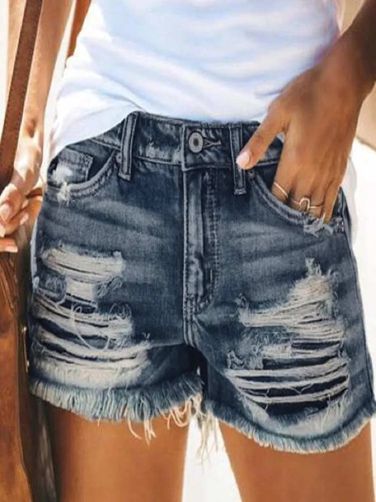 Spring Festival Cowboy High Waist Tassel Ripped Denim Shorts Women's Pants