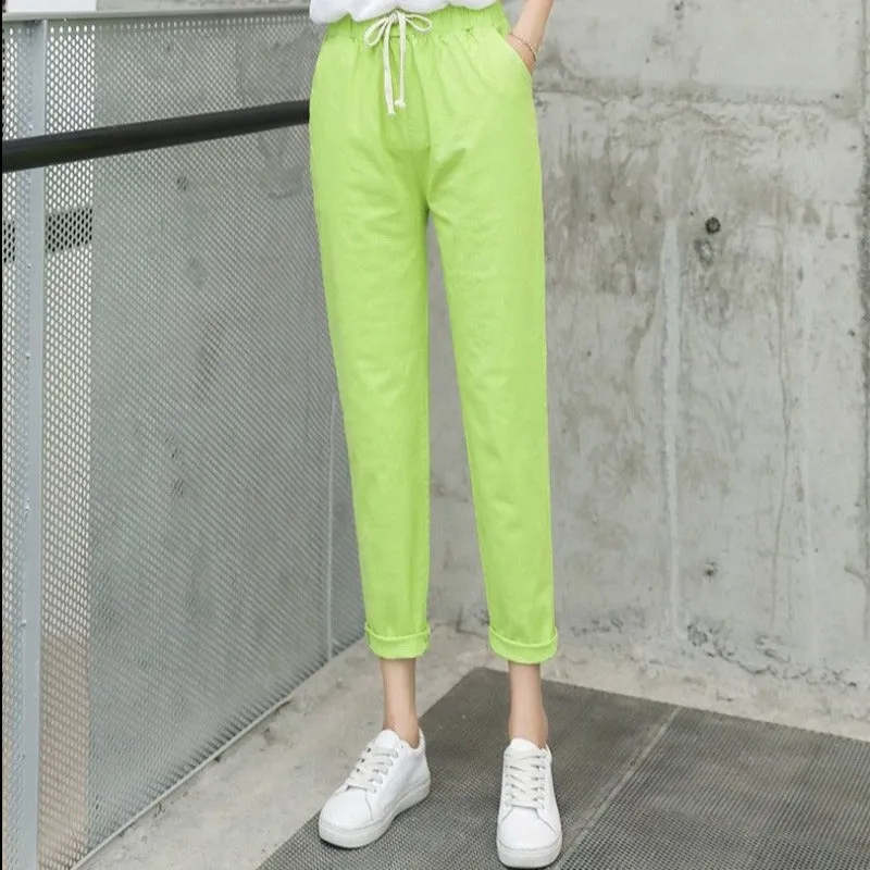 Summer Cotton Linen Wide Leg Harem Trousers