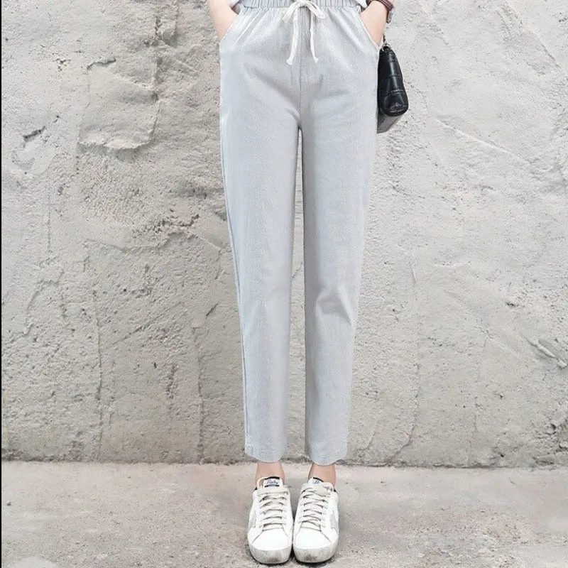 Summer Cotton Linen Wide Leg Harem Trousers
