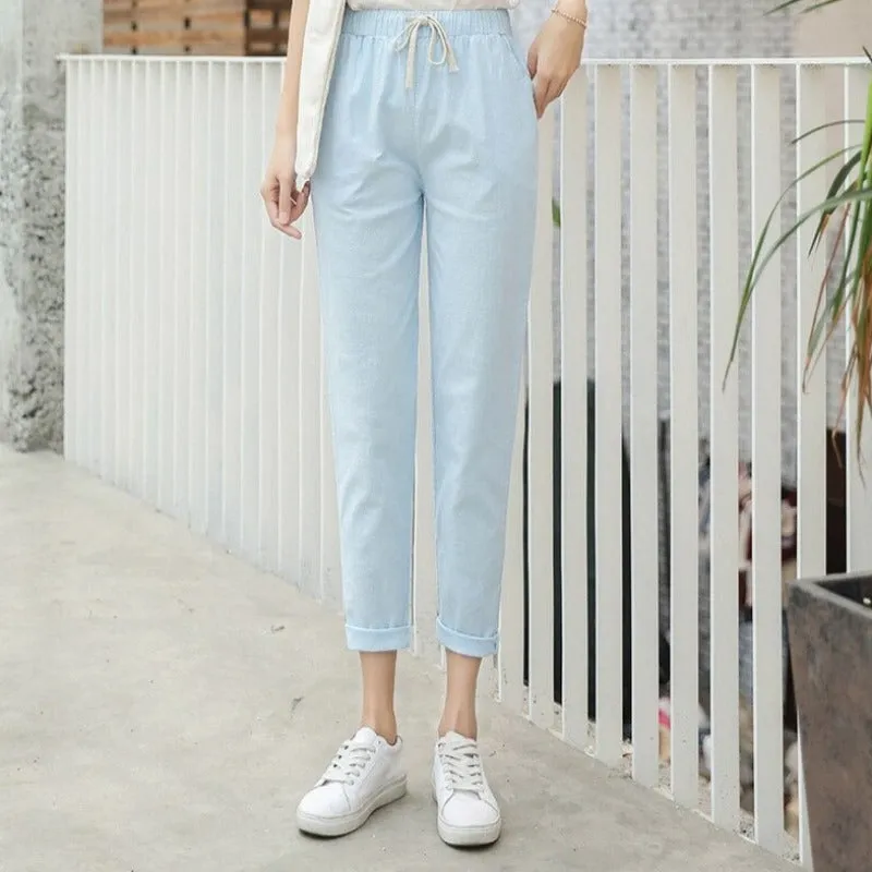 Summer Cotton Linen Wide Leg Harem Trousers