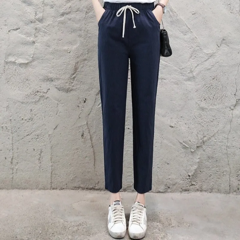 Summer Cotton Linen Wide Leg Harem Trousers