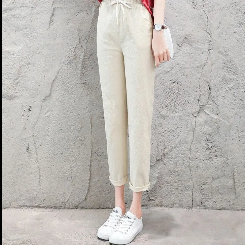 Summer Cotton Linen Wide Leg Harem Trousers