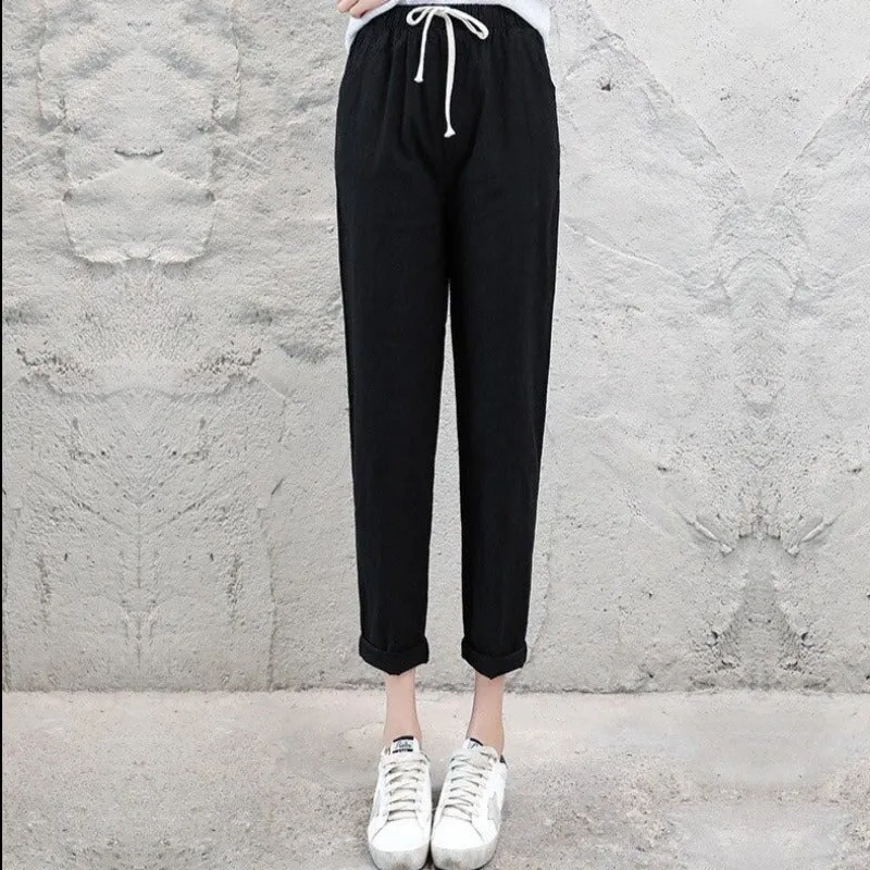 Summer Cotton Linen Wide Leg Harem Trousers