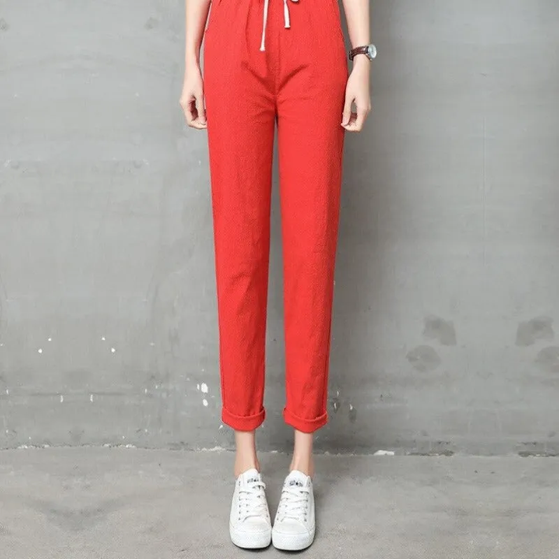 Summer Cotton Linen Wide Leg Harem Trousers
