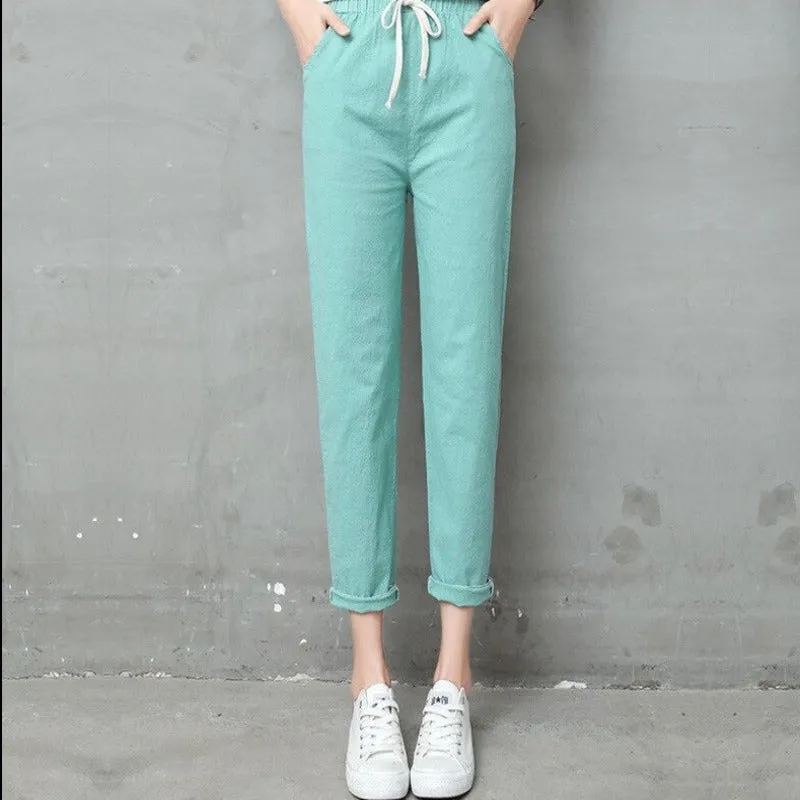 Summer Cotton Linen Wide Leg Harem Trousers