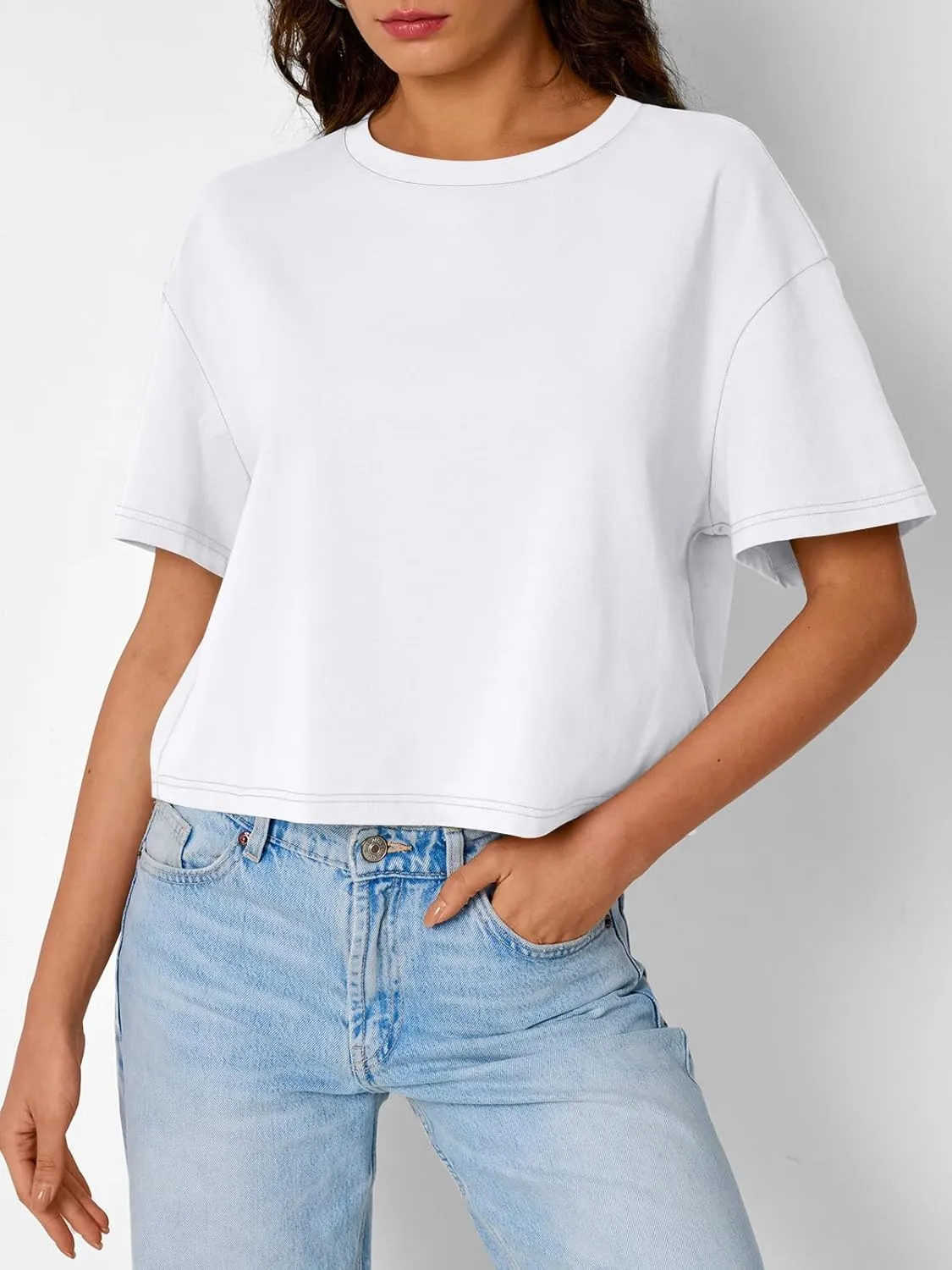 Trendy Queen Womens Crop Tops Oversized Workout Tshirts Short Sleeve Tees Summer Spring 2025 Casual Trendy Fashion Clothes
