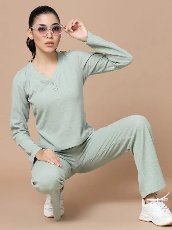 V Neck Long Sleeves Odour Free Top With Trouser For Women