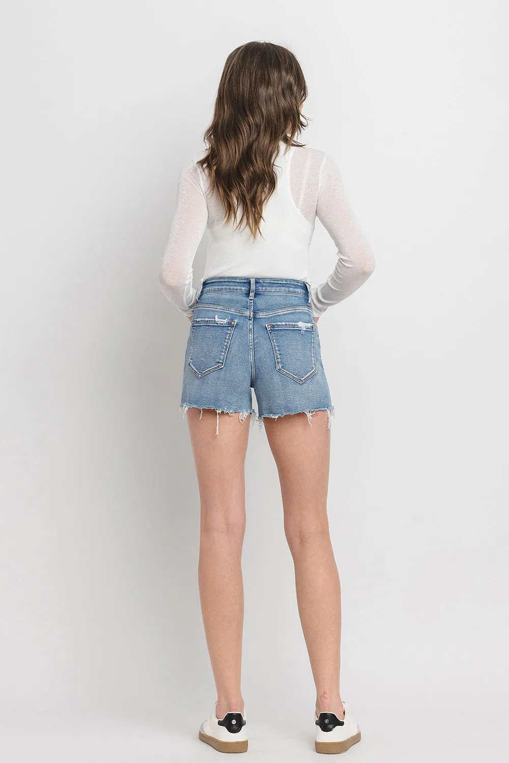 Vervet by Flying Monkey Distressed Raw Hem Washed Blue Denim Jean Shorts