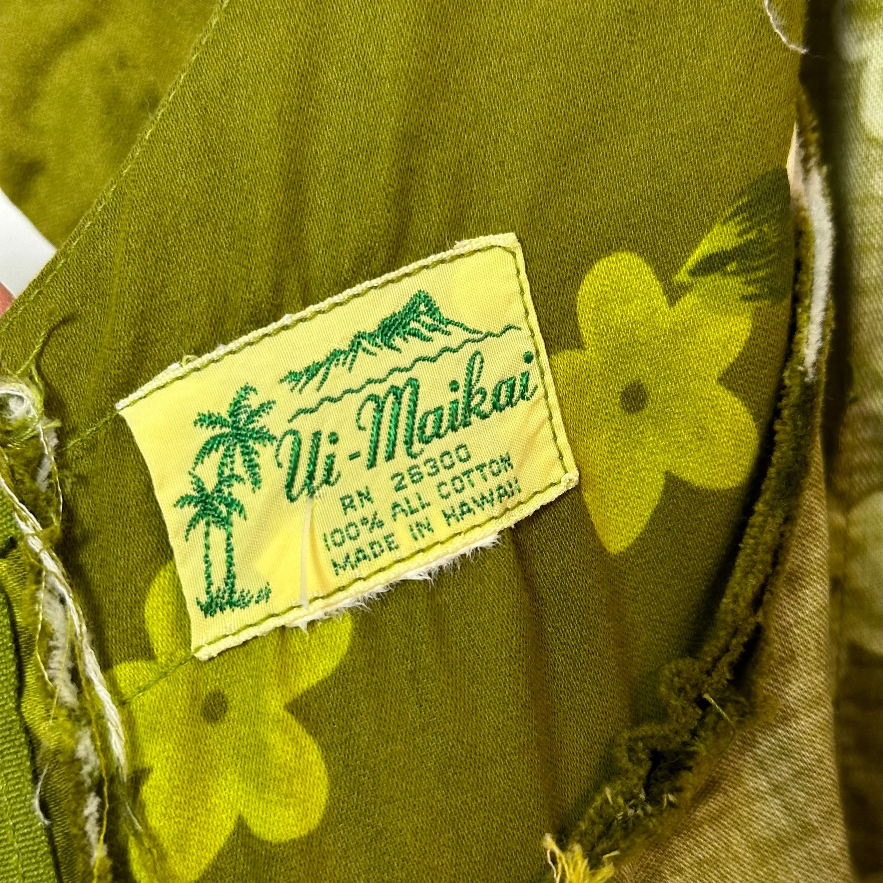 Vintage 60s Ui-Maikai Hawaiian Dress Maxi Hibiscus Green Orange Floral Small