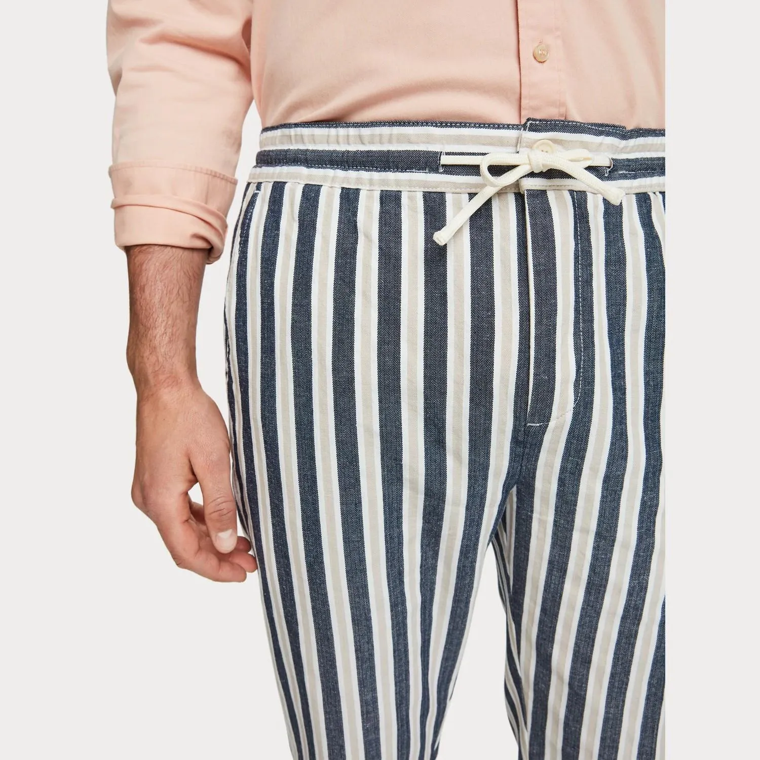 Warren Cotton-Linen Trousers (Navy Stripe)