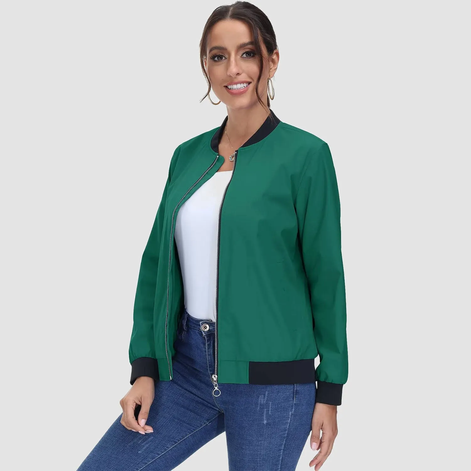 Women's Bomber Jacket Casual Zip Up Lightweight Coat Outerwear Windbreaker