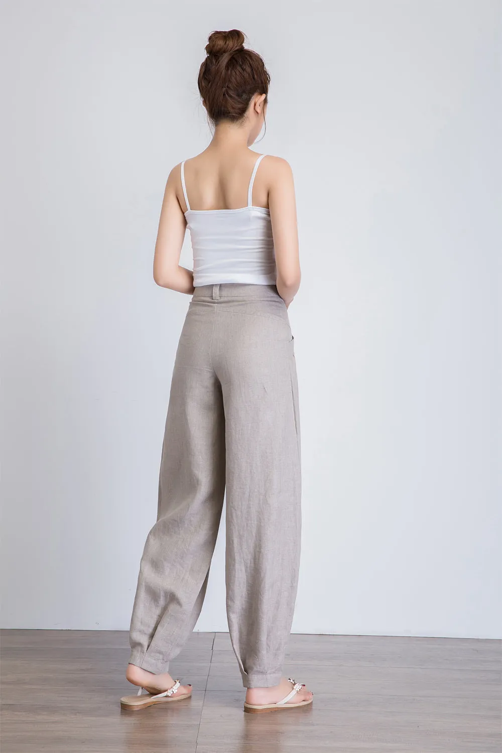 women's casual grey linen baggy pants 1940#