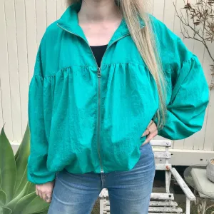 Women's Free People Bright Teal Balloon Sleeve Bomber Jacket Sz S - OOAK