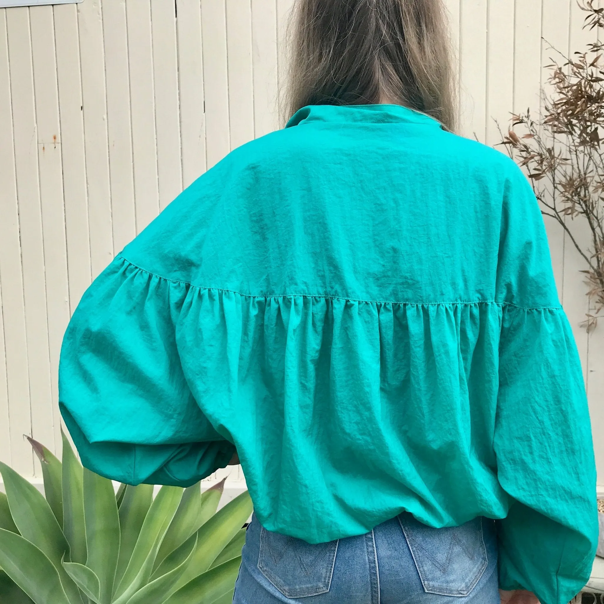 Women's Free People Bright Teal Balloon Sleeve Bomber Jacket Sz S - OOAK