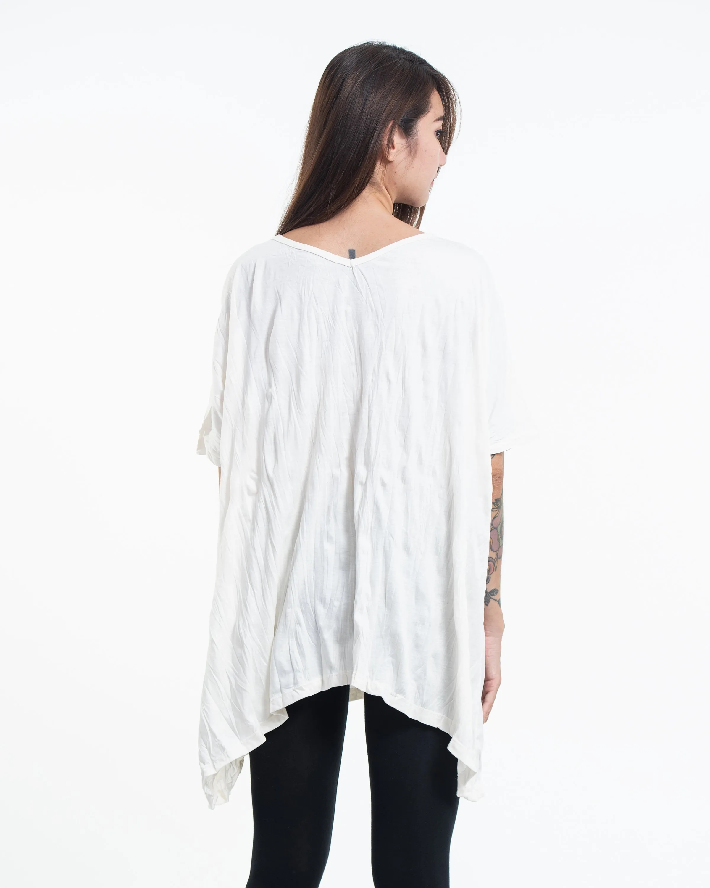 Womens Ganesh Chakra Loose V Neck T-Shirt in White