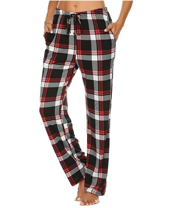 Women's Stretch Plaid Casual Pocket Pants