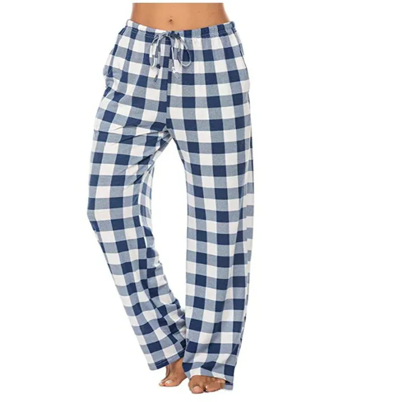 Women's Stretch Plaid Casual Pocket Pants