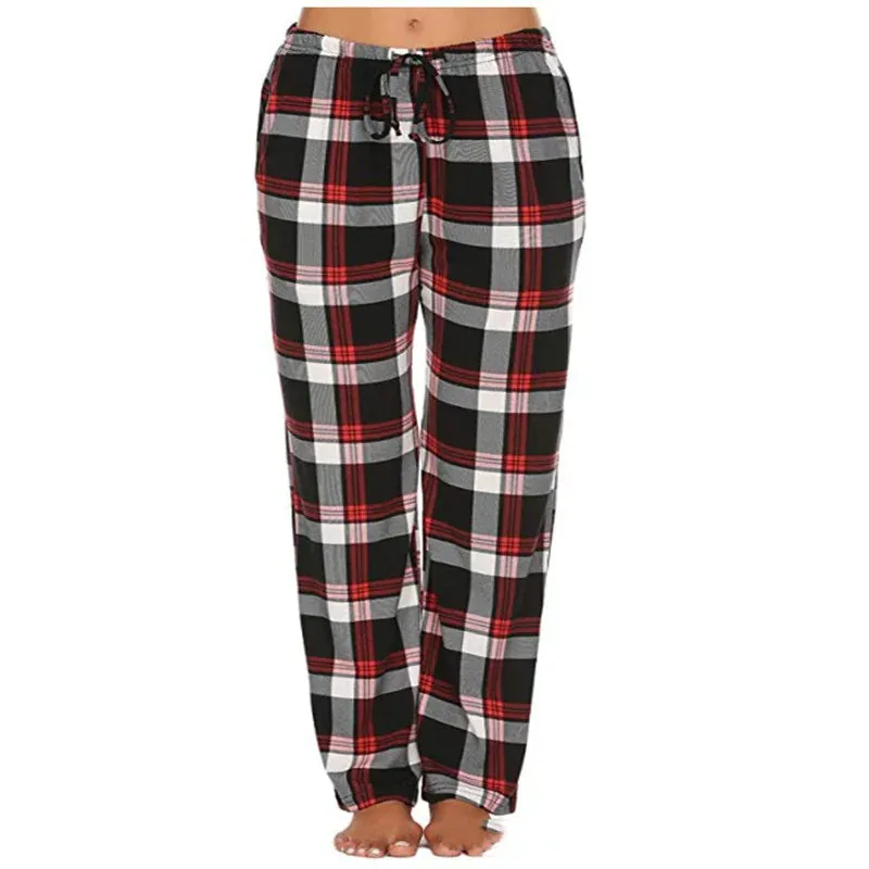 Women's Stretch Plaid Casual Pocket Pants