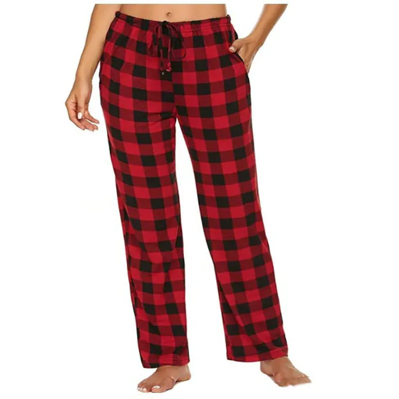 Women's Stretch Plaid Casual Pocket Pants