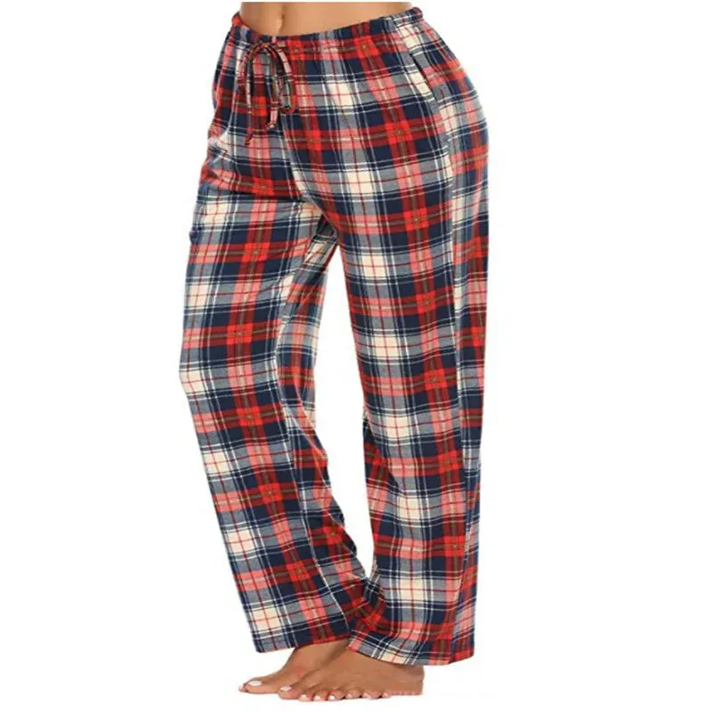 Women's Stretch Plaid Casual Pocket Pants