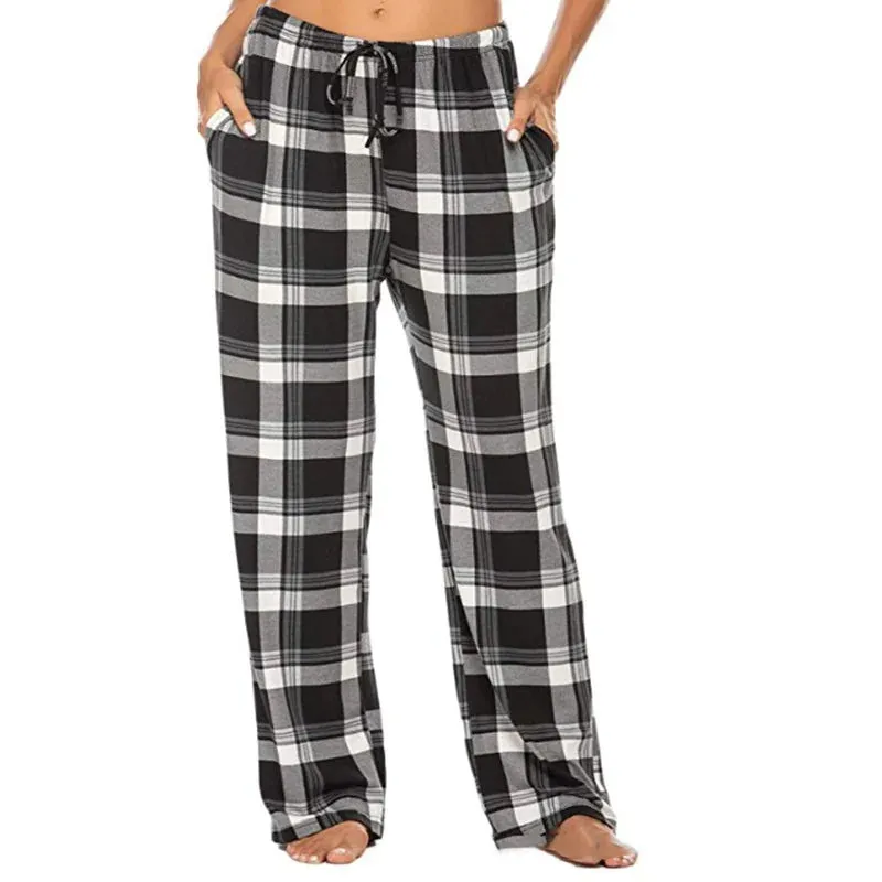 Women's Stretch Plaid Casual Pocket Pants
