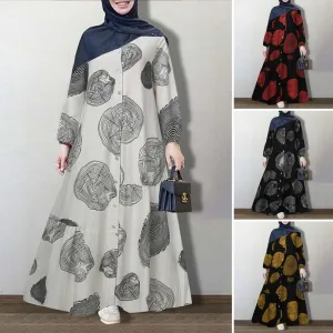 ZANZEA Vintage Floral Printed Sundress Long Sleeve Loose Maxi Long  Hijab Dress